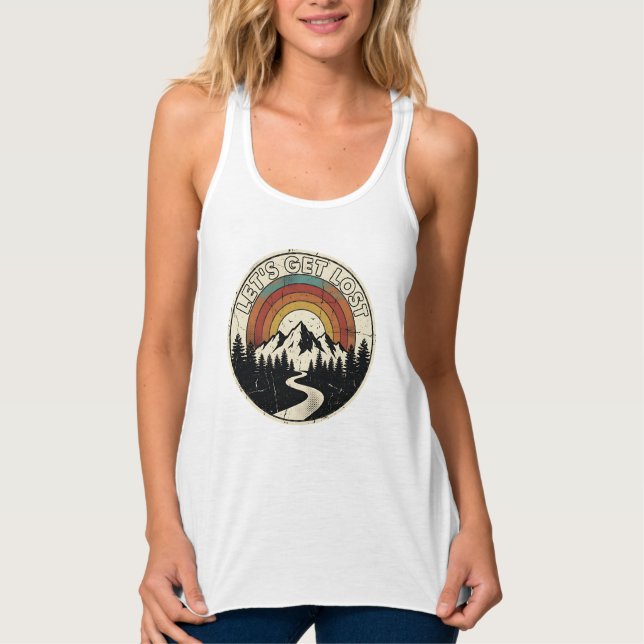 Let’s Get Lost Retro Mountain Adventure Outdoor Tank Top (Front)