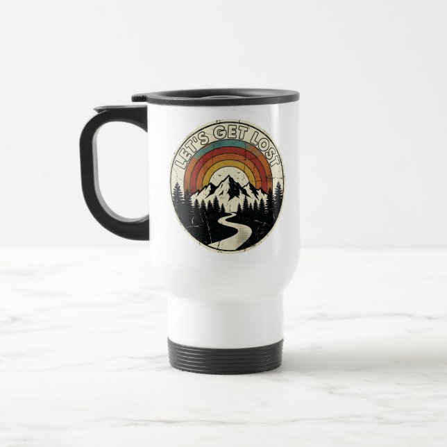Let’s Get Lost Retro Mountain Adventure Outdoor Travel Mug (Left)
