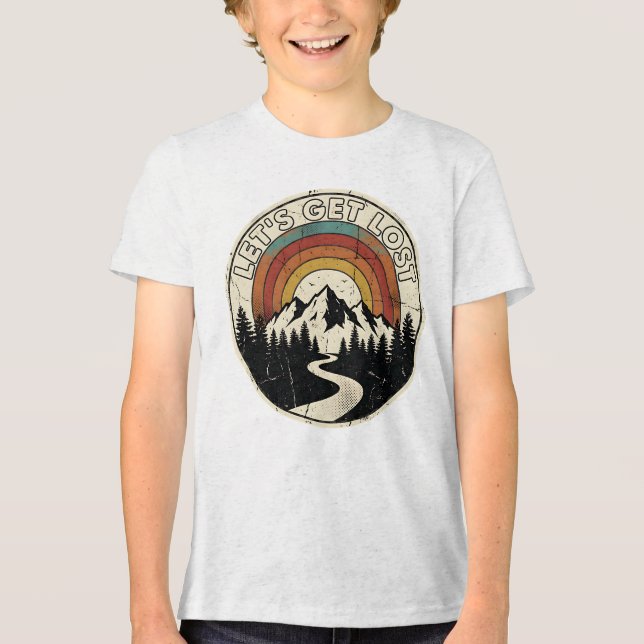 Let’s Get Lost Retro Mountain Adventure Outdoor Tri-Blend Shirt (Front)