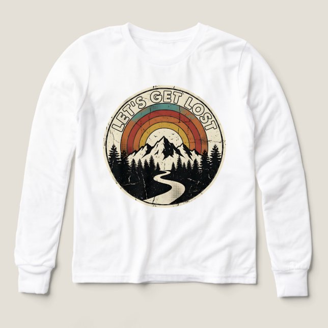 Let’s Get Lost Retro Mountain Adventure Outdoor Tri-Blend Shirts (Design Front)