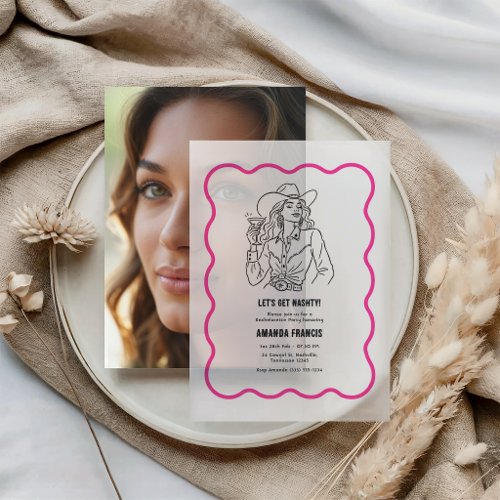 Let’s Get Nashty Cowgirl Nashville Bachelorette Vellum Invitations