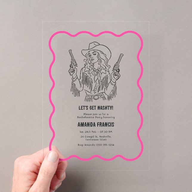 Let’s Get Nashty Nashville Cowgirl Bachelorette Acrylic Invitations (Insitu (Handheld))