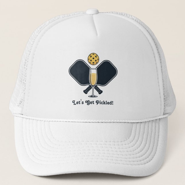 Let’s Get Pickled Preppy Pickleball Party Trucker Hat (Front)