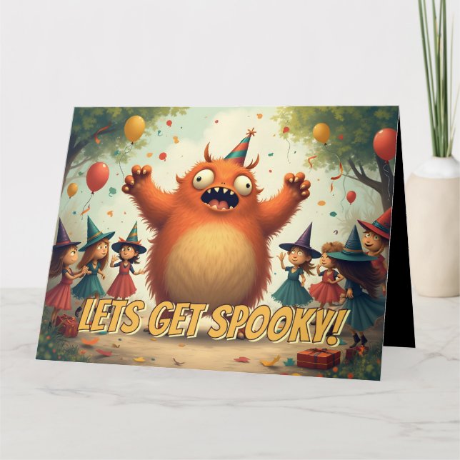 Let’s Get Spooky – Cute Monster Party Fun Card (Front)