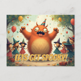 Let’s Get Spooky – Cute Monster Party Fun Holiday Postcard