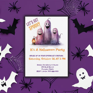Let’s Get Spooky Purple Ghosts Halloween Party Invitation