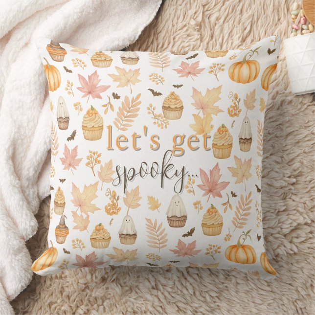 Let’s Get Spooky with Pumpkins, Leaves & Cupcake Throw Pillow (Blanket)