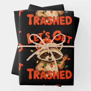 Let’s Get Trashed Christmas Raccoon Feral Xmas Wrapping Paper Sheets