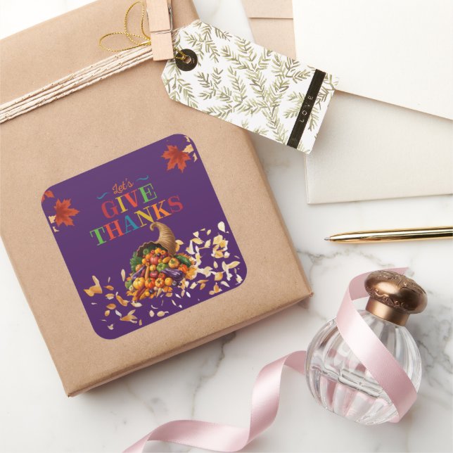 Let’s Give Thanks Cornucopia Thanksgiving Square Sticker (Gifting)