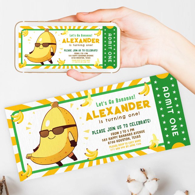 Let’s Go Bananas Fun Birthday Ticket Invitation (Creator Uploaded)