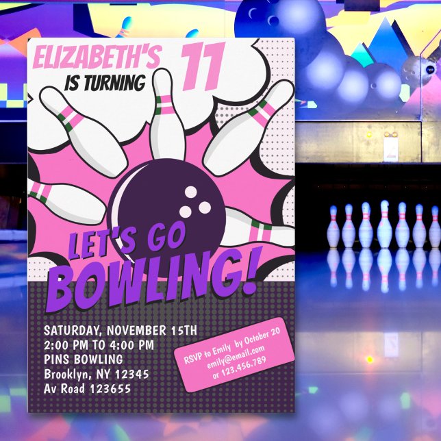Let’s Go Bowling!  Fun Bowling-Style Birthday Girl Invitation (Creator Uploaded)