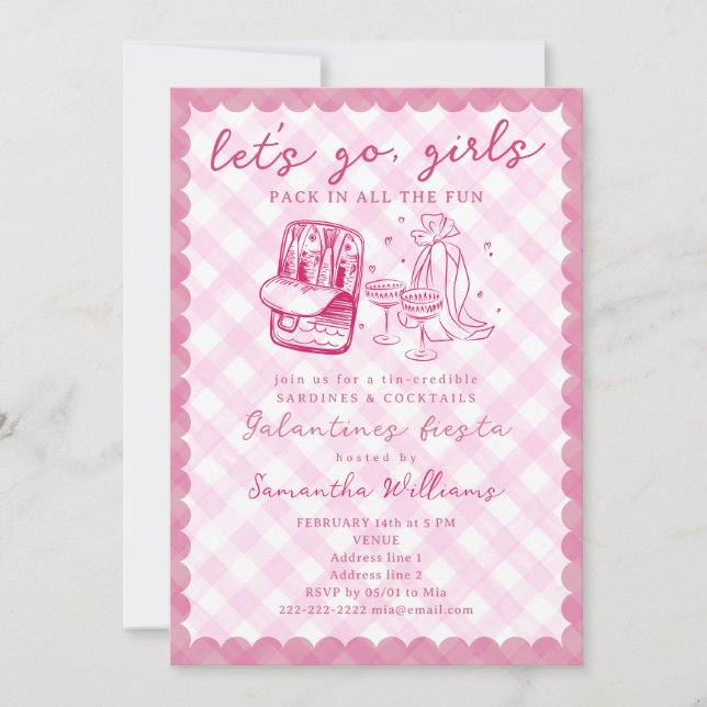 Let’s Go Girls Rustic Sardines Cocktail Galentines Invitation (Front)