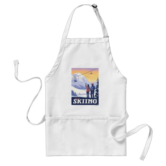 Let’s Go Skiing Vintage Print Adult Apron (Front)