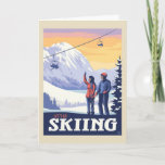 Let’s Go Skiing Vintage Print Card