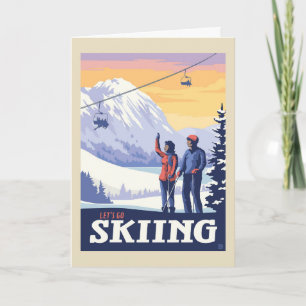 Let’s Go Skiing Vintage Print Card