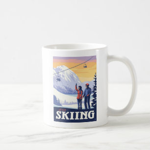 Let’s Go Skiing Vintage Print Coffee Mug