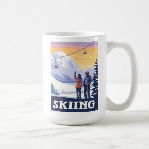 Let’s Go Skiing Vintage Print Coffee Mug