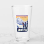 Let’s Go Skiing Vintage Print Glass