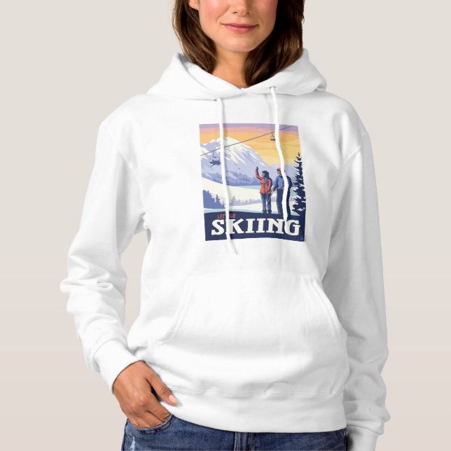 Let’s Go Skiing Vintage Print Hoodie (Front)