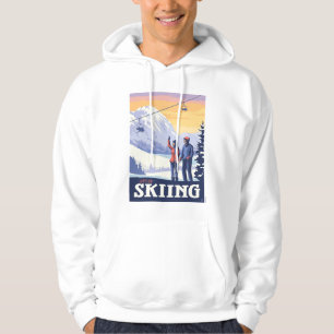 Let’s Go Skiing Vintage Print Hoodie