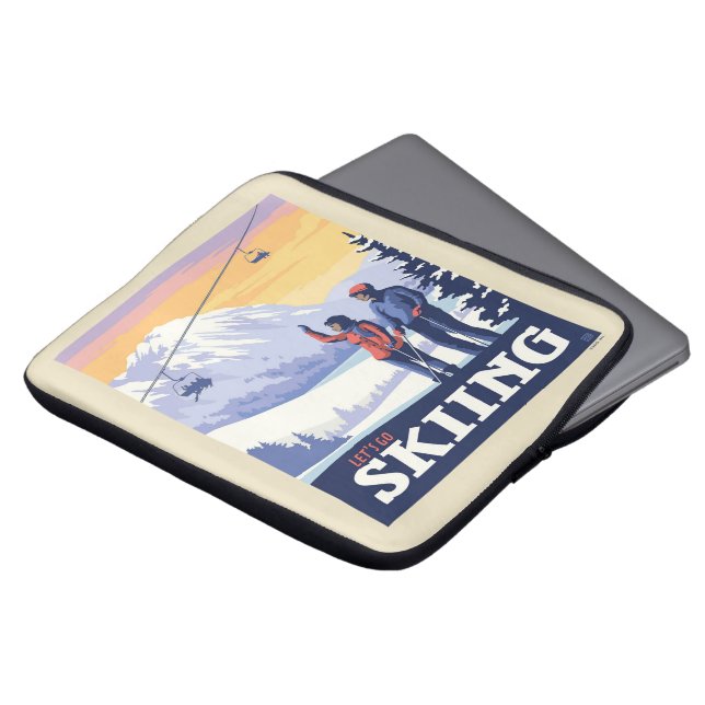 Let’s Go Skiing Vintage Print Laptop Sleeve (Front Top)