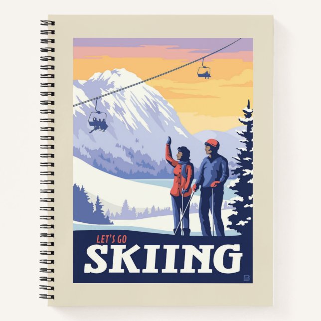 Let’s Go Skiing Vintage Print Notebook (Front)