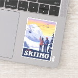 Let’s Go Skiing Vintage Print Sticker