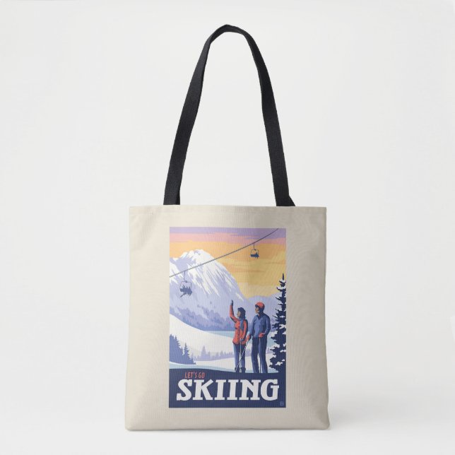 Let’s Go Skiing Vintage Print Tote Bag (Front)