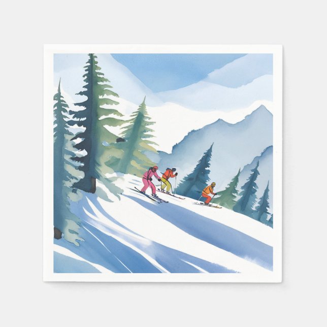 Let’s Go Skiing | Winter Watercolor Napkins (Front)