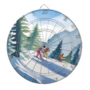 Let’s Go Skiing   Winter Watercolor Painting Dart Board