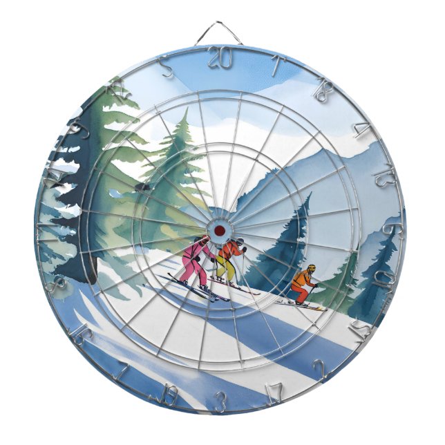 Let’s Go Skiing | Winter Watercolor Painting Dart Board (Front)