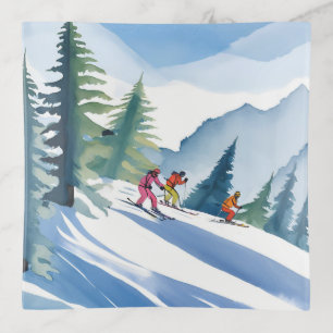 Let’s Go Skiing   Winter Watercolor Painting Trinket Tray