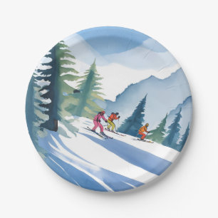 Let’s Go Skiing   Winter Watercolor Paper Plates
