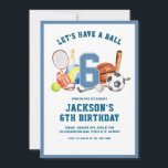 Let’s Have a Ball Birthday | Boy Sports Party  Invitation<br><div class="desc">Celebrate a fun-filled birthday with this energetic sports-themed birthday invitation featuring the playful phrase “Let’s Have a Ball”. Designed with a bold number age and a collection of popular sports balls—including soccer,  basketball,  baseball,  football,  tennis,  and bowling—this invitation is perfect for an active,  sports-loving kid.</div>