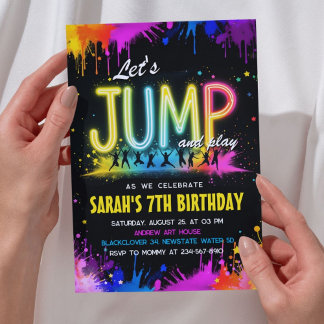Let’s Jump Party – Neon Splash Birthday Invitation