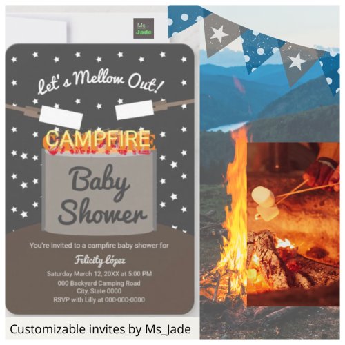 Lets Mellow Out Marshmallow Campfire Baby Shower Invitation