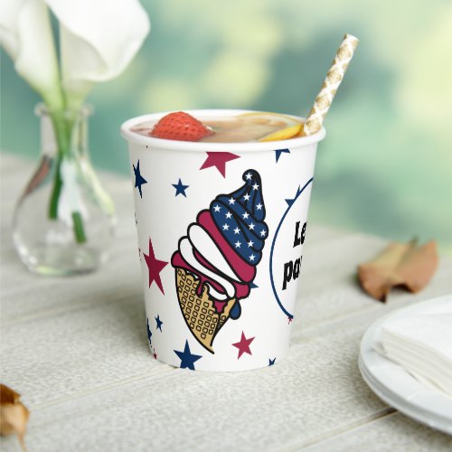 Lets party Custom Text Red White Blue Ice Cream  Paper Cups