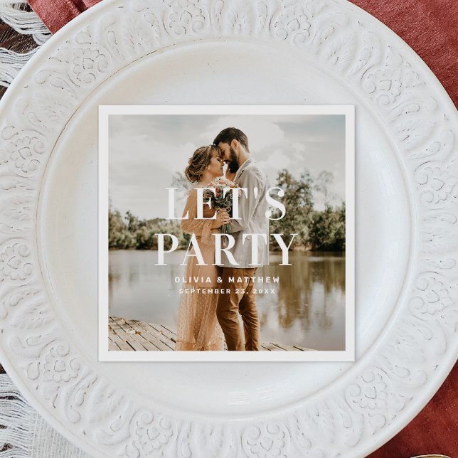 Let’s Party | Elegant Modern Photo Wedding Weekend Napkins (Creator Uploaded)