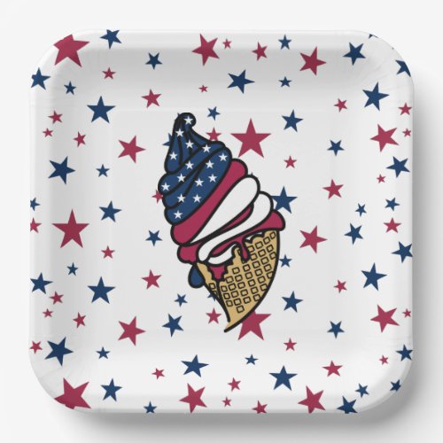 Lets party Red White Blue Ice Cream Paper Plates