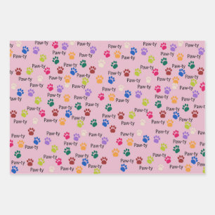 Let’s Paw-ty, Pawty like a princess, colored paws Wrapping Paper Sheets