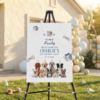Let’s Pawty Boy Dog Puppy Birthday Welcome Sign