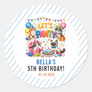 Let’s Pawty Cat 5th Birthday Cute Kitty Birthday Classic Round Sticker