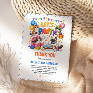 Let’s Pawty Cat 5th Birthday   Cute Kitty Birthday Thank You Card
