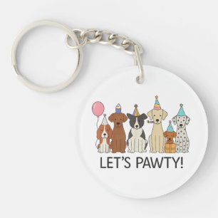 Let’s Pawty Cute Dogs Party Celebration Dog Lovers Keychain