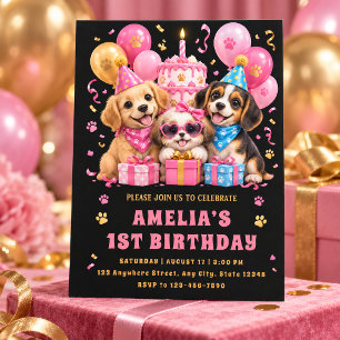 Let’s Pawty Cute Puppy First Birthday Invitation