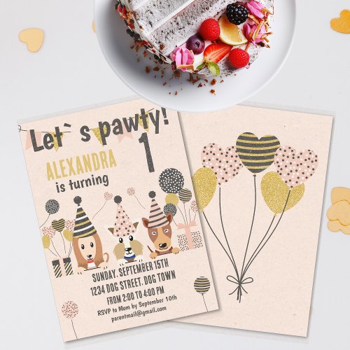 Lets pawty Dogs with balloons Birthday Invitation