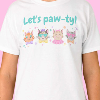Let’s Pawty Girly Kittens Pastel Colors Kitty Cat T-Shirt