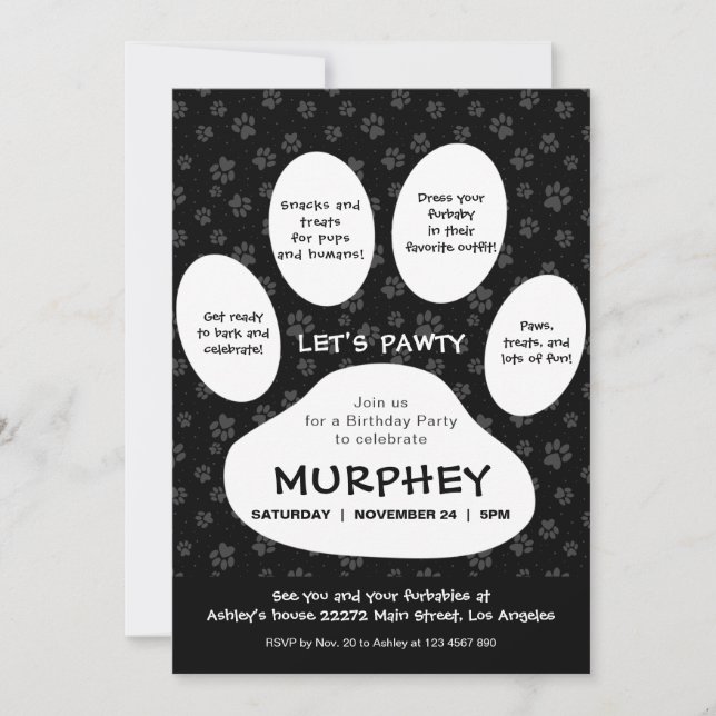 Let’s Pawty, Paw Print Invitation (Front)