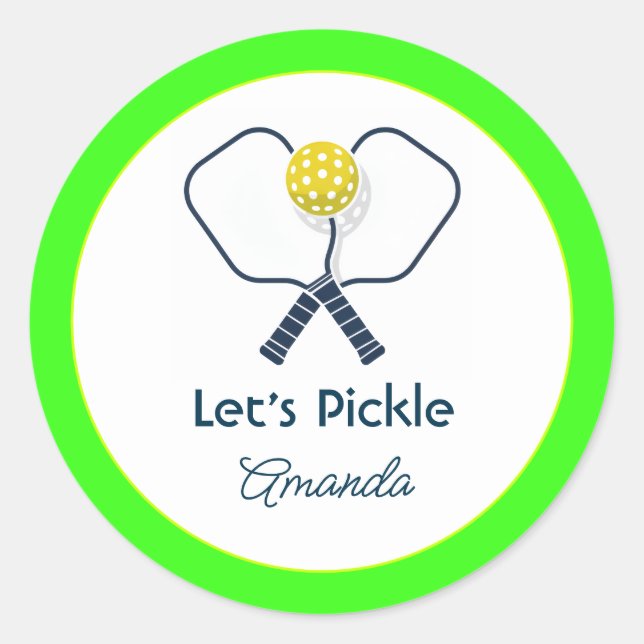 Let’s Pickle Neon Preppy Pickleball Birthday Classic Round Sticker (Front)