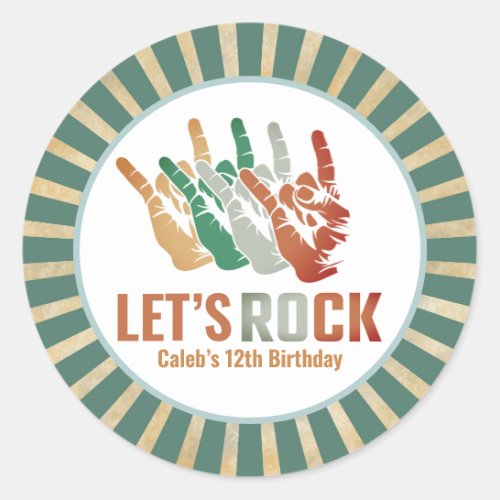 Letâs Rock and Roll Vintage Rockstar Birthday Classic Round Sticker
